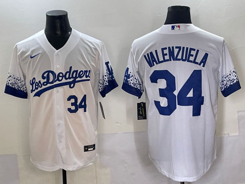 Men 2025 Los Angeles Dodgers #34 Valenzuela White blue City Edition Nike MLB Jersey style 2->los angeles dodgers->MLB Jersey